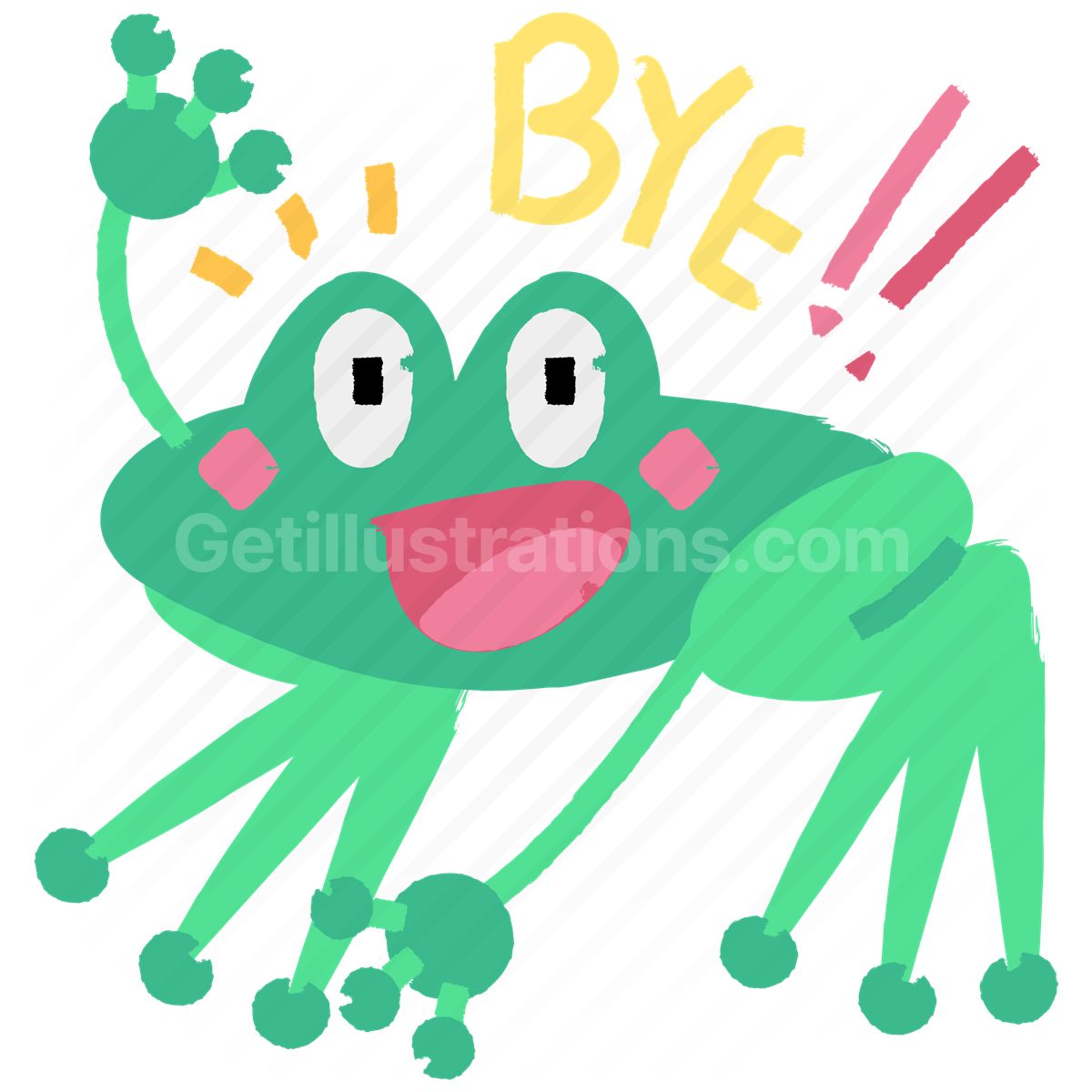 sticker, character, bye, greeting, frog, toad, goodbye, animal
